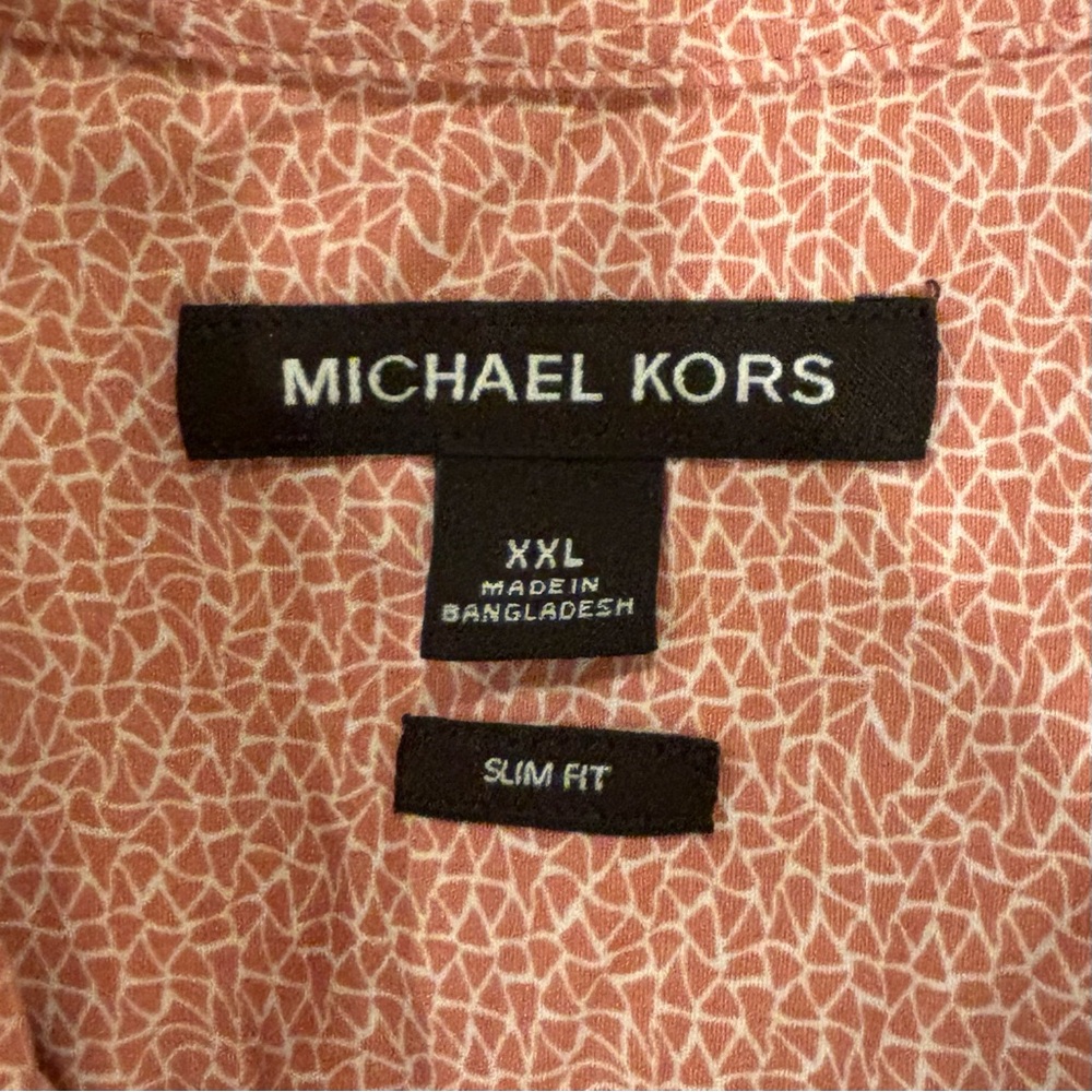 Michael Kors XXL Slim Fit Long Sleeve Button Down Shirt Salmon Geometric - Picture 3 of 5